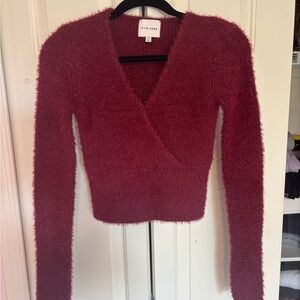 Pink Rose Women's Fuzzy Burgundy Sweater